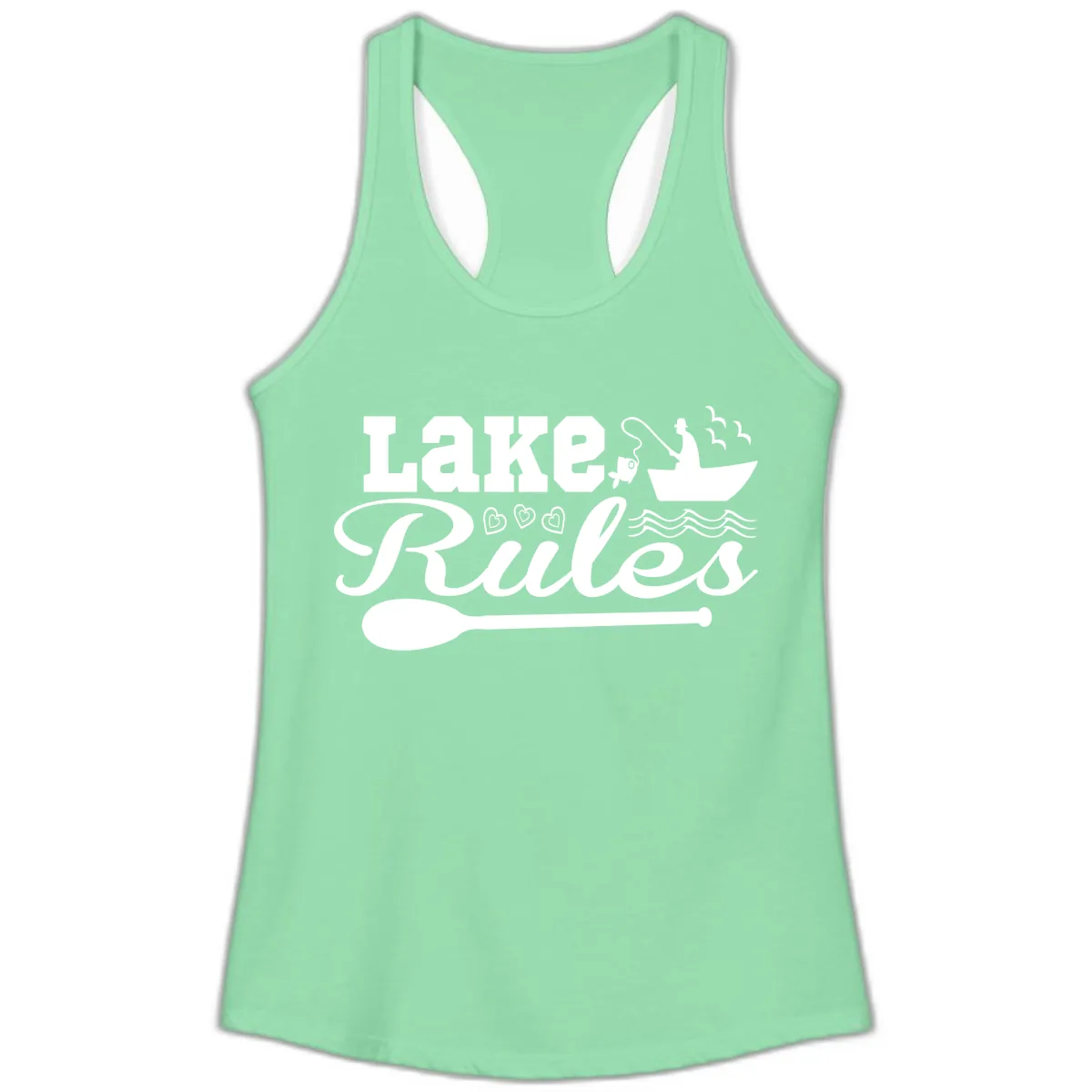 Lake Rules Boat Fishing Design Ladies Tank in Solid Mint