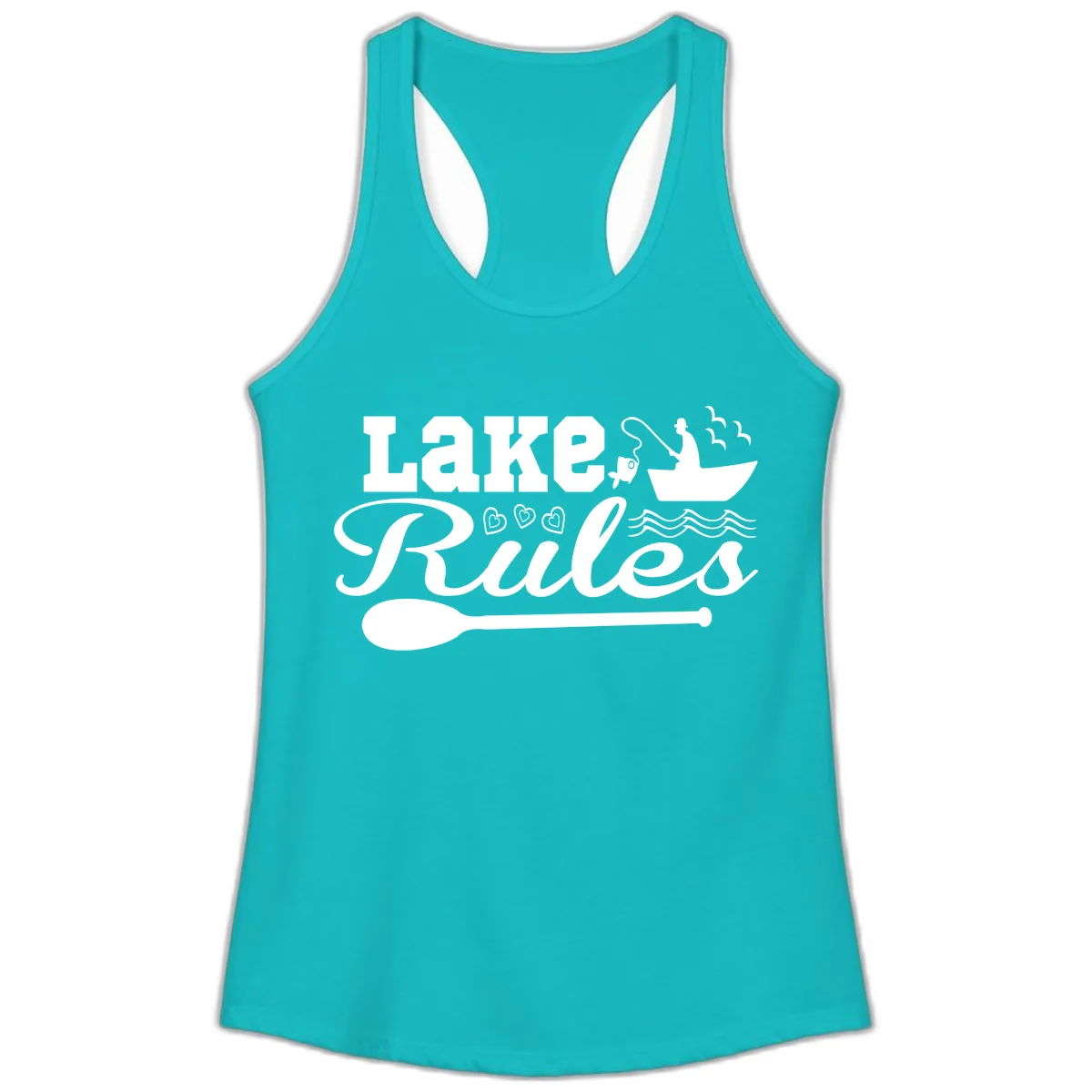 Lake Rules Boat Fishing Design Ladies Tank in Tahiti Blue