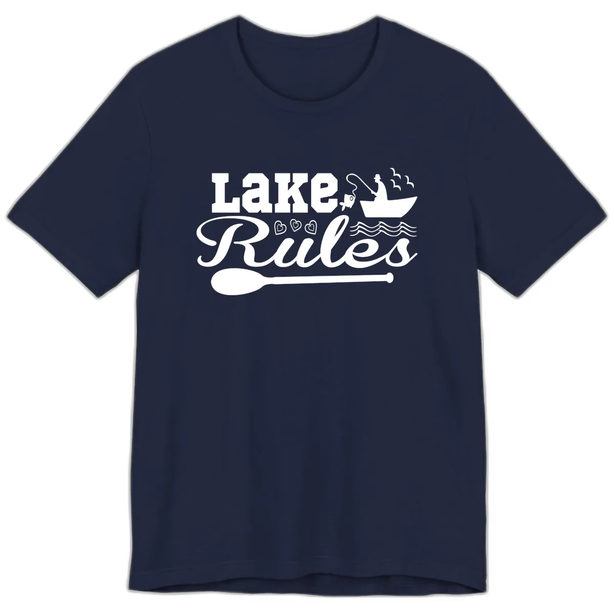 Lake Rules Boat Fishing Design Premium T-Shirt in Navy