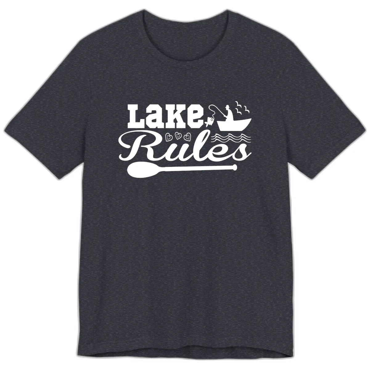 Lake Rules Boat Fishing Design Premium T-Shirt in Heather Navy