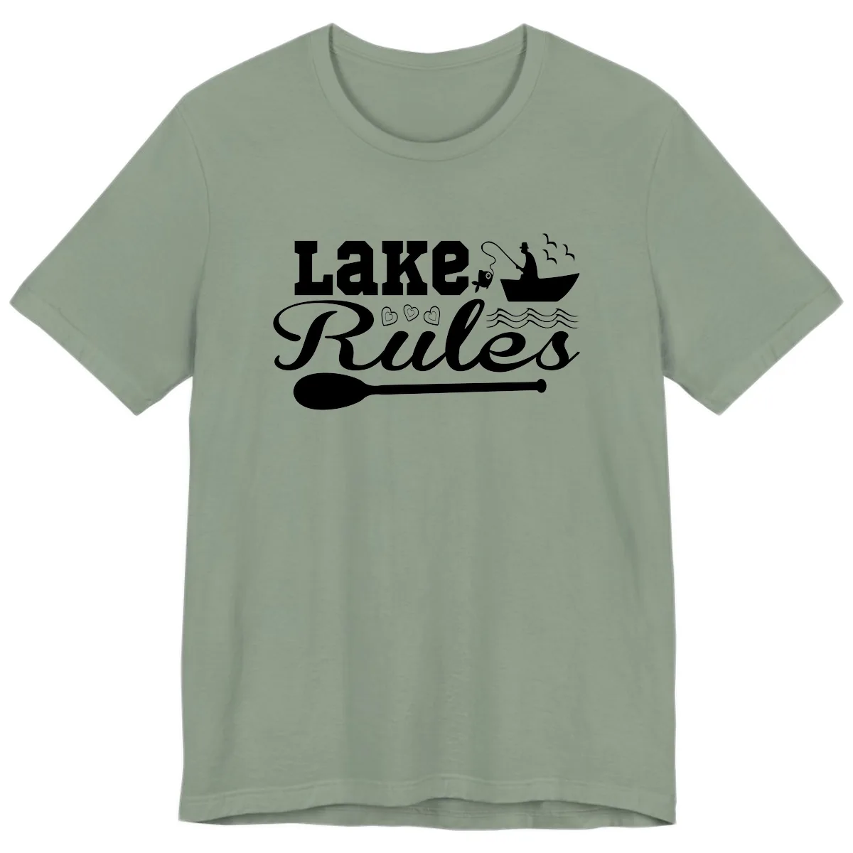 Lake Rules Boat Fishing Design Premium T-Shirt in Sage