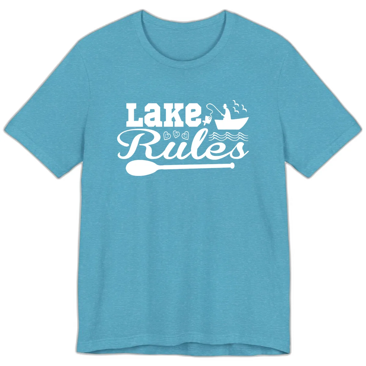 Lake Rules Boat Fishing Design Premium T-Shirt in Heather Aqua