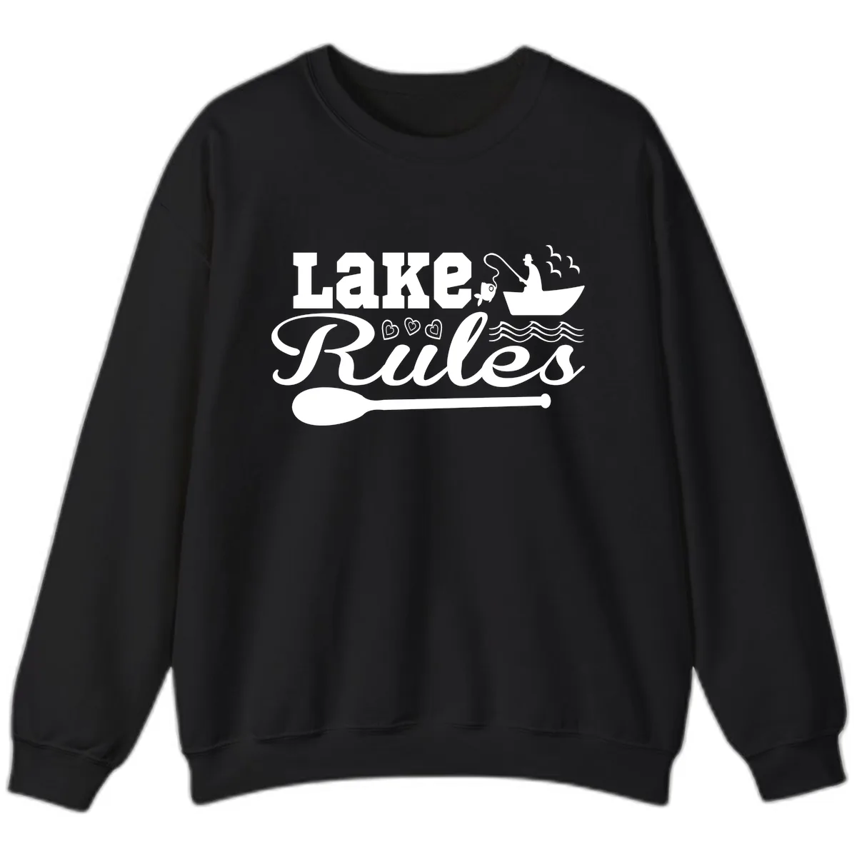 Lake Rules Boat Fishing Design Sweatshirt in Black