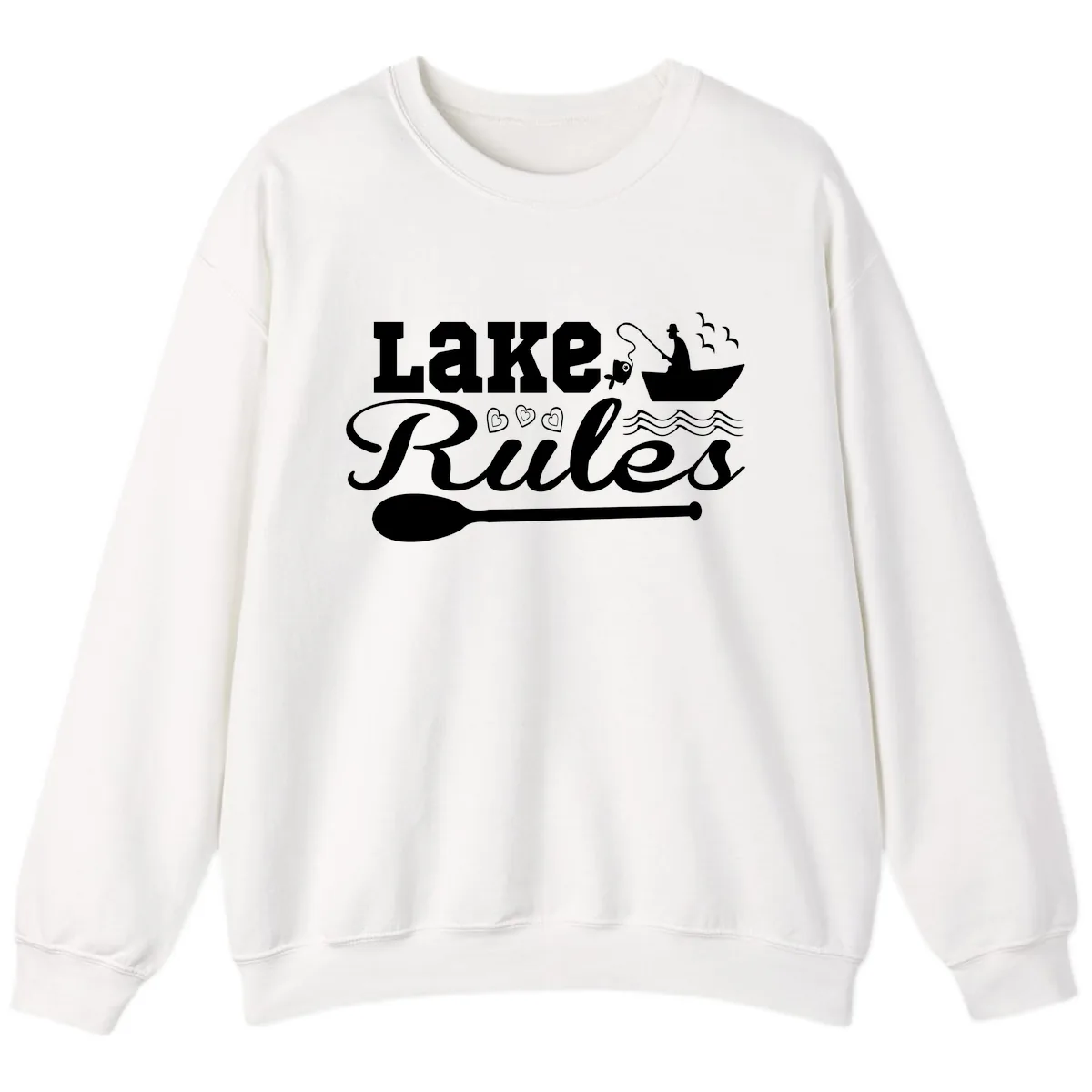 Lake Rules Boat Fishing Design Sweatshirt in White