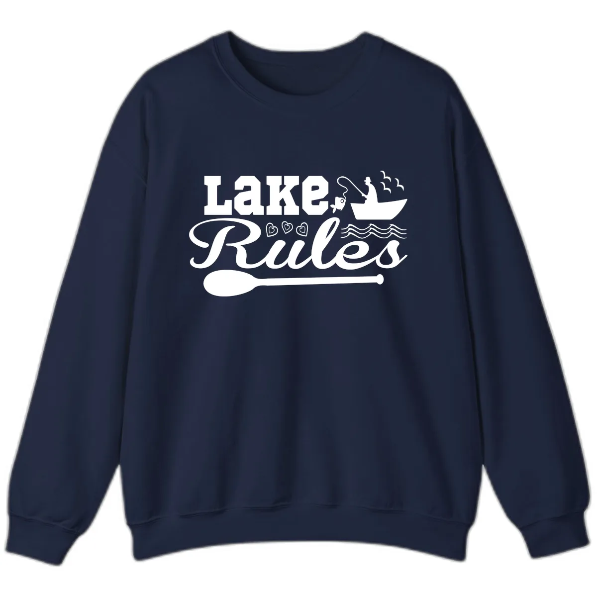 Lake Rules Boat Fishing Design Sweatshirt in Navy