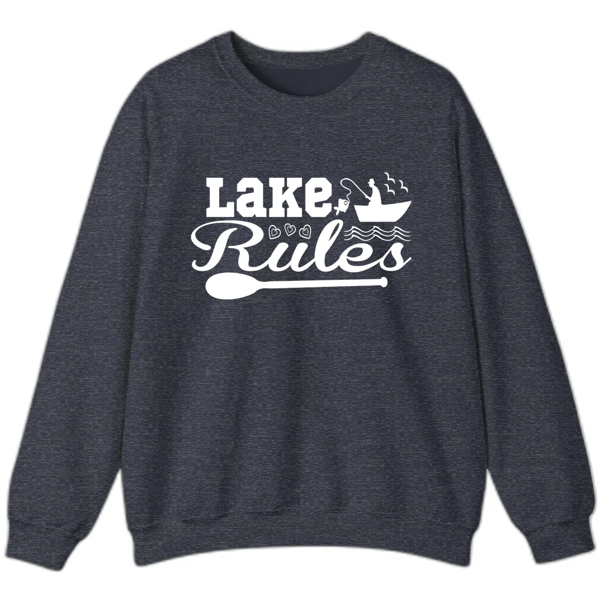 Lake Rules Boat Fishing Design Sweatshirt in Heather Sport Dark Navy