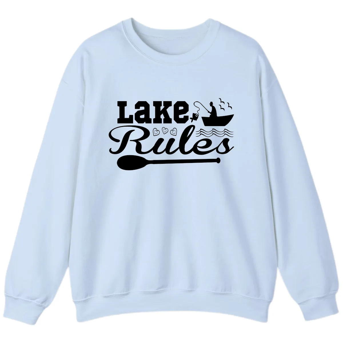 Lake Rules Boat Fishing Design Sweatshirt in Light Blue