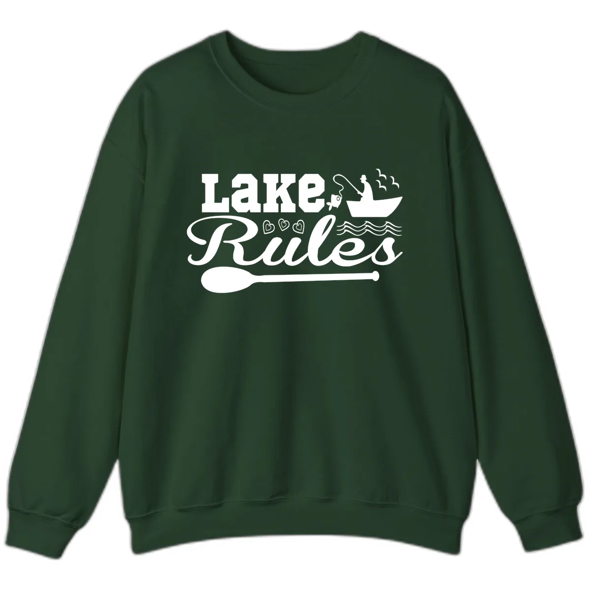 Lake Rules Boat Fishing Design Sweatshirt in Forest Green