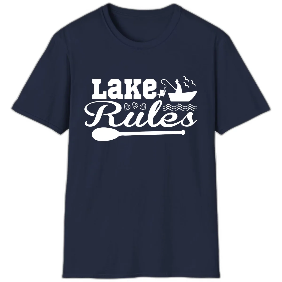 Lake Rules Boat Fishing Design T-Shirt in Navy