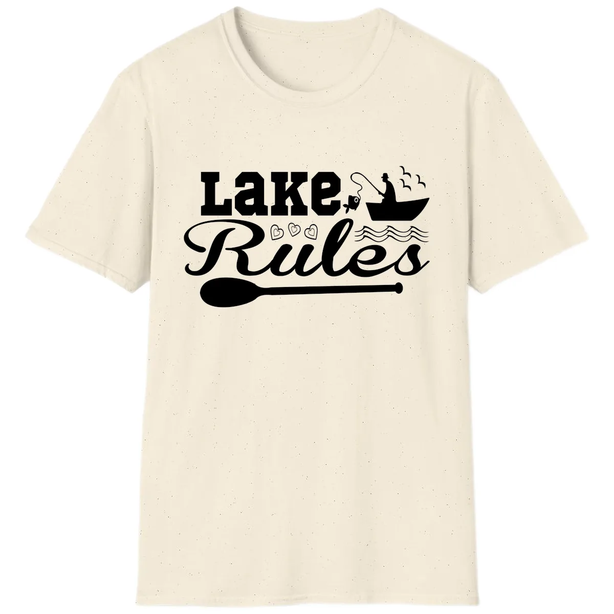 Lake Rules Boat Fishing Design T-Shirt in Natural