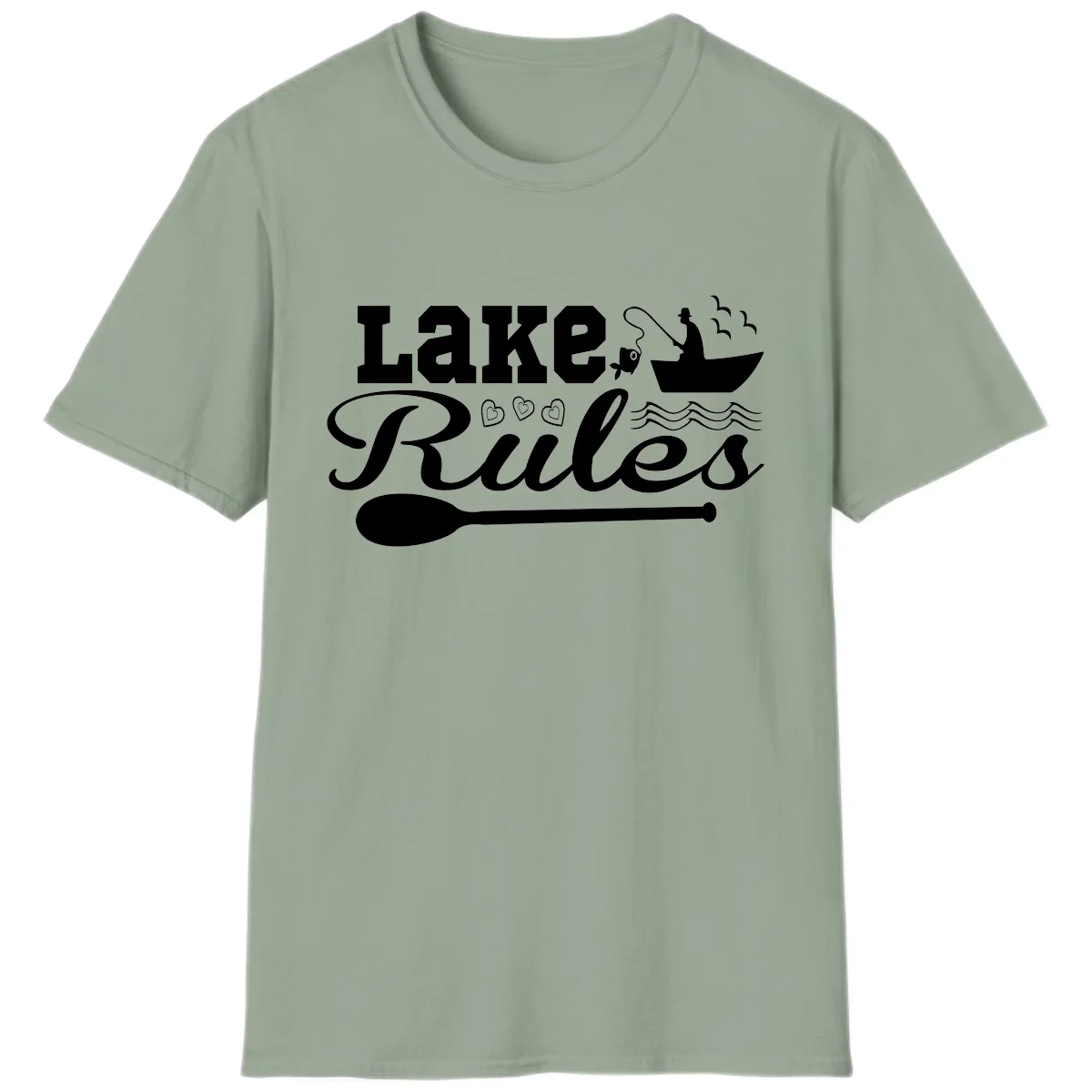 Lake Rules Boat Fishing Design T-Shirt in Sage