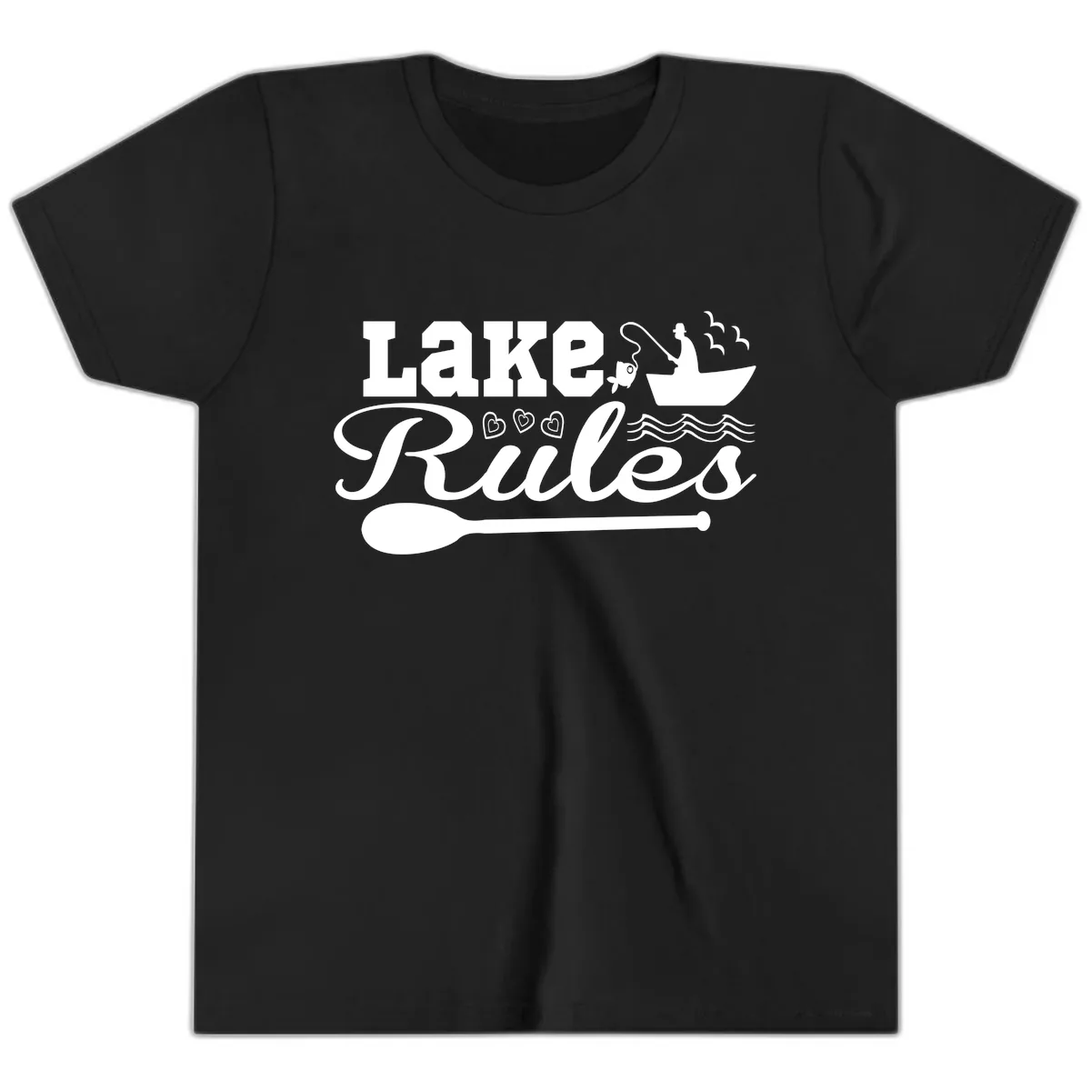 Lake Rules Boat Fishing Design Youth T-Shirt in Black