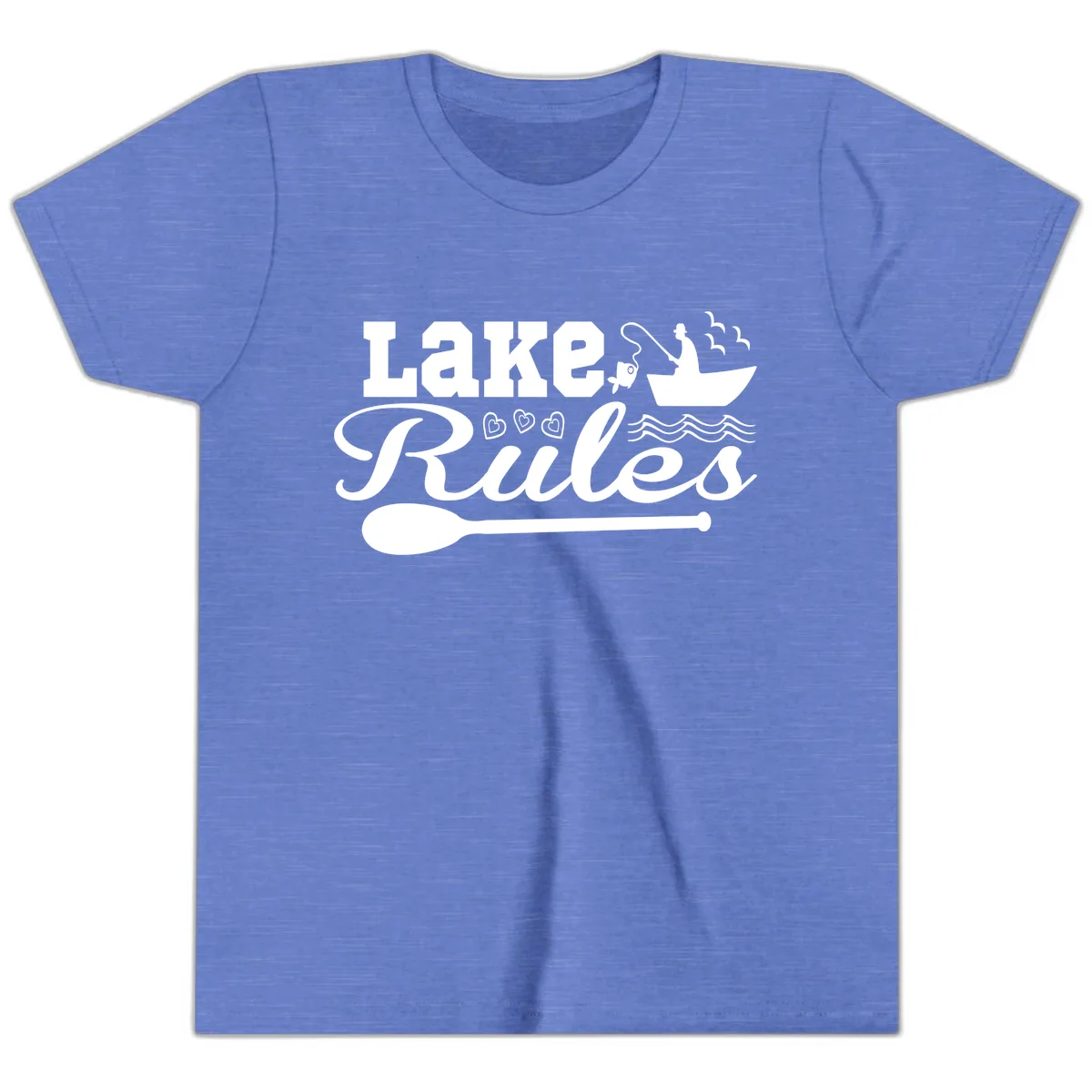 Lake Rules Boat Fishing Design Youth T-Shirt in Heather Columbia Blue