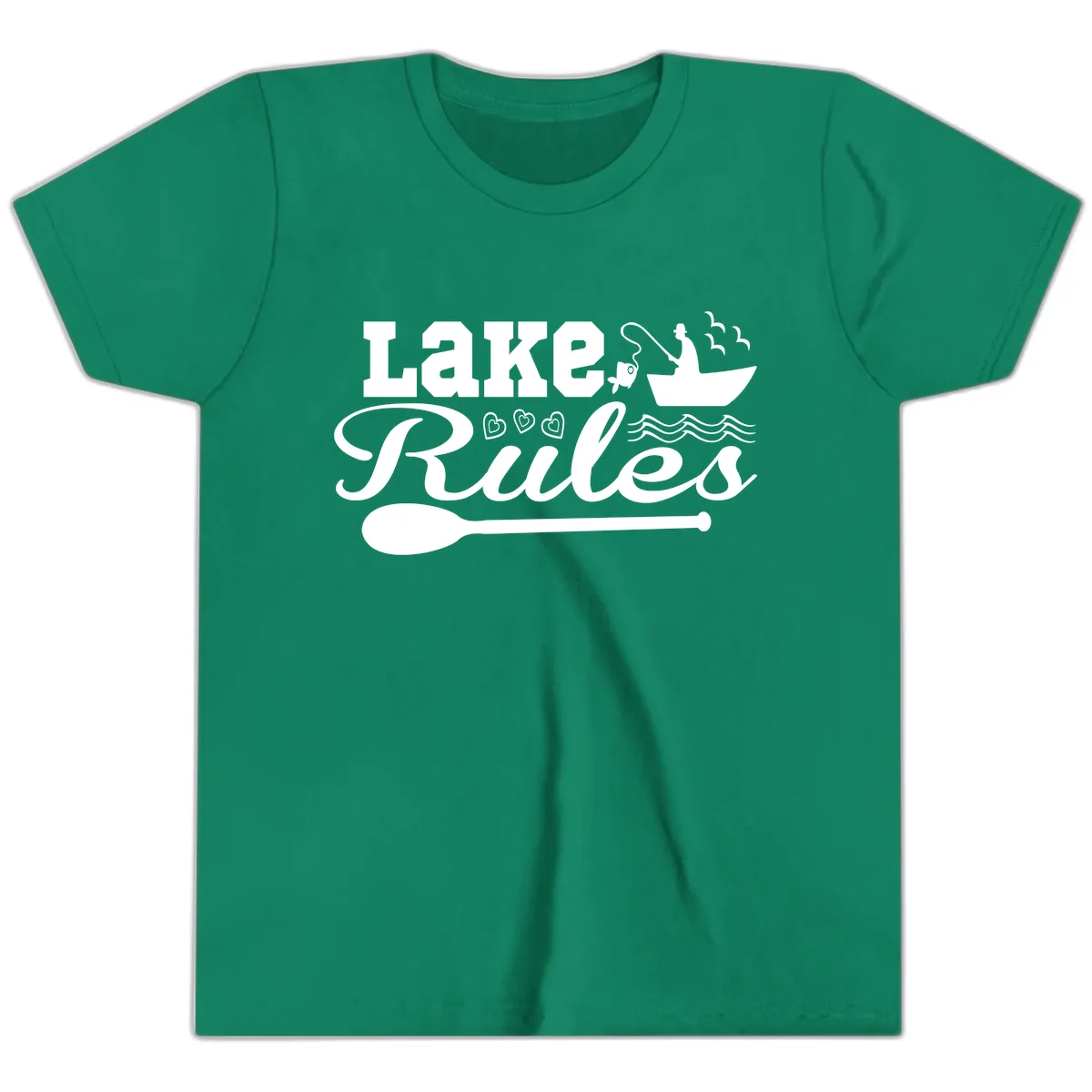 Lake Rules Boat Fishing Design Youth T-Shirt in Kelly