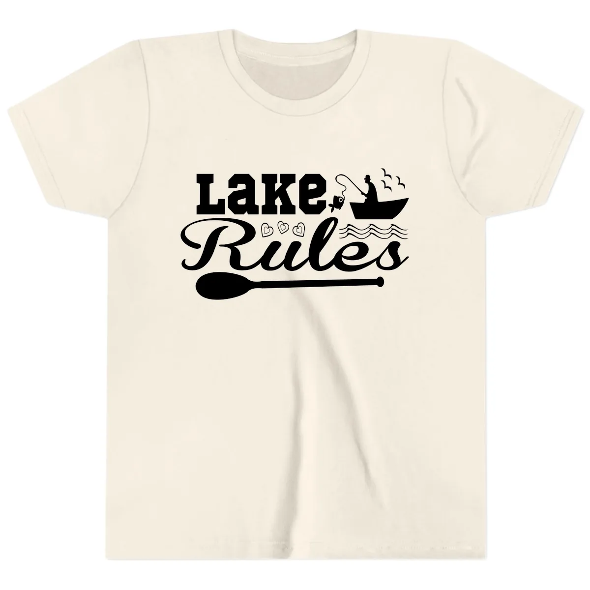 Lake Rules Boat Fishing Design Youth T-Shirt in Natural