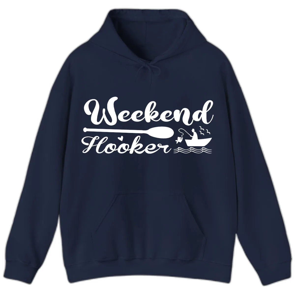 Weekend Hooker Fishing Design Hoodie in Navy
