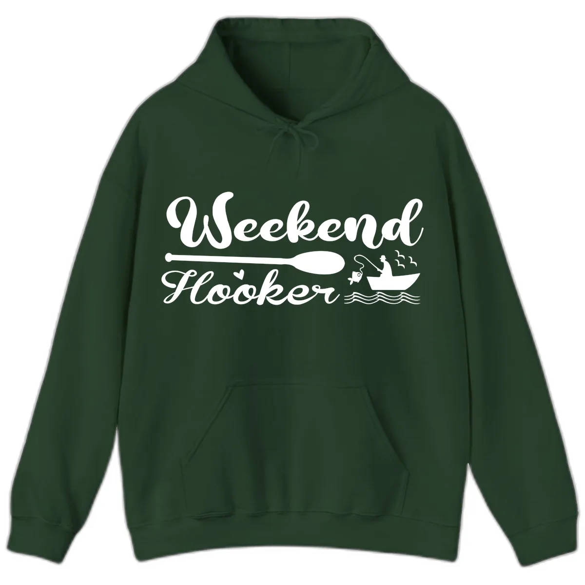 Weekend Hooker Fishing Design Hoodie in Forest Green