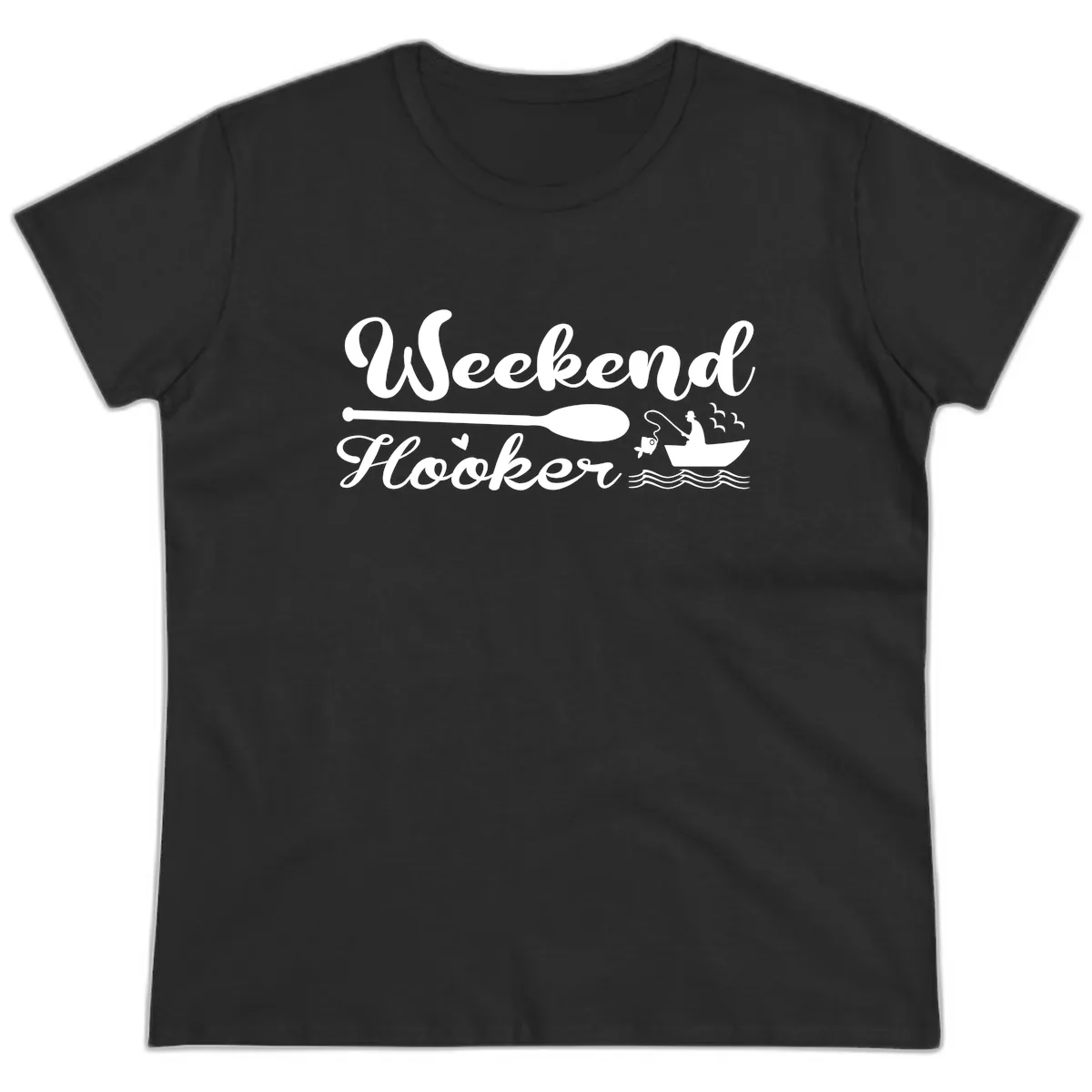 Weekend Hooker Fishing Design Ladies Tee in Black