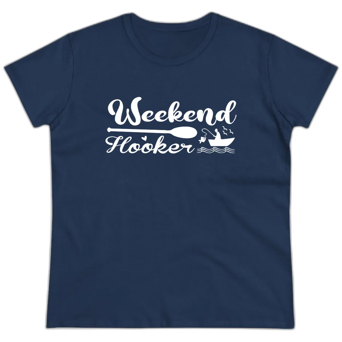 Weekend Hooker Fishing Design Ladies Tee in Navy