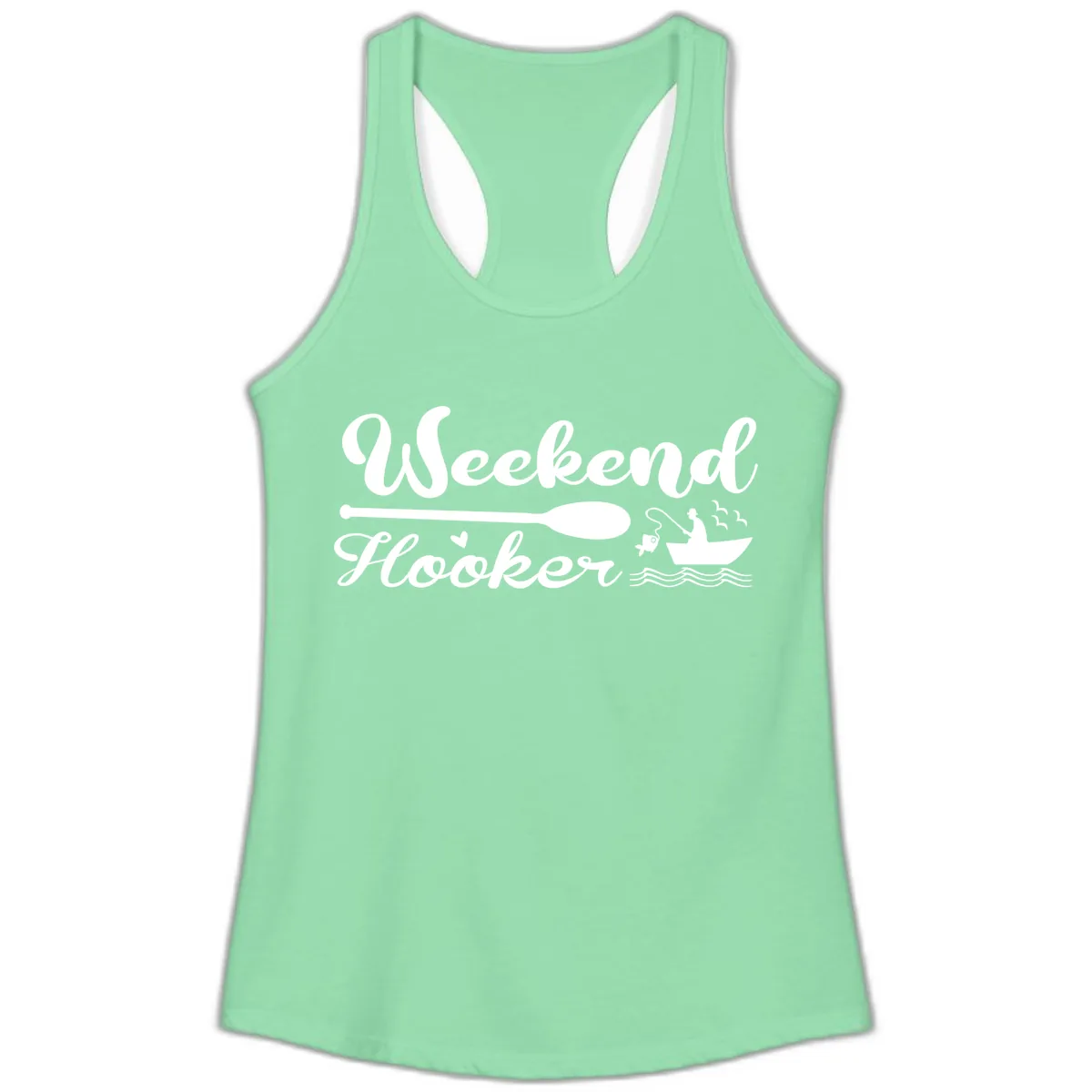 Weekend Hooker Fishing Design Ladies Tank in Solid Mint