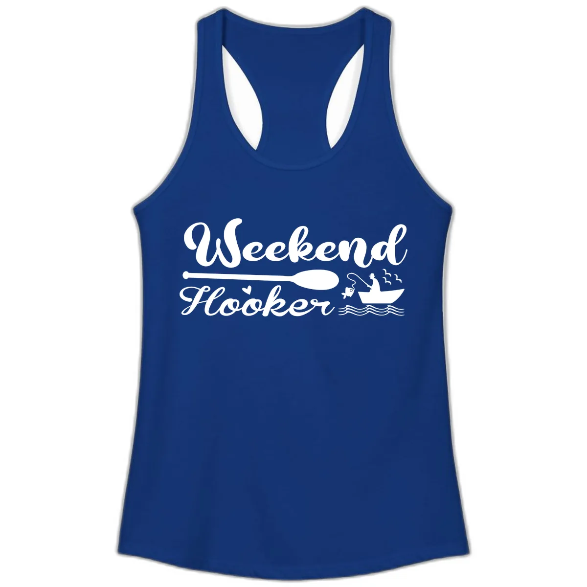 Weekend Hooker Fishing Design Ladies Tank in Solid Royal