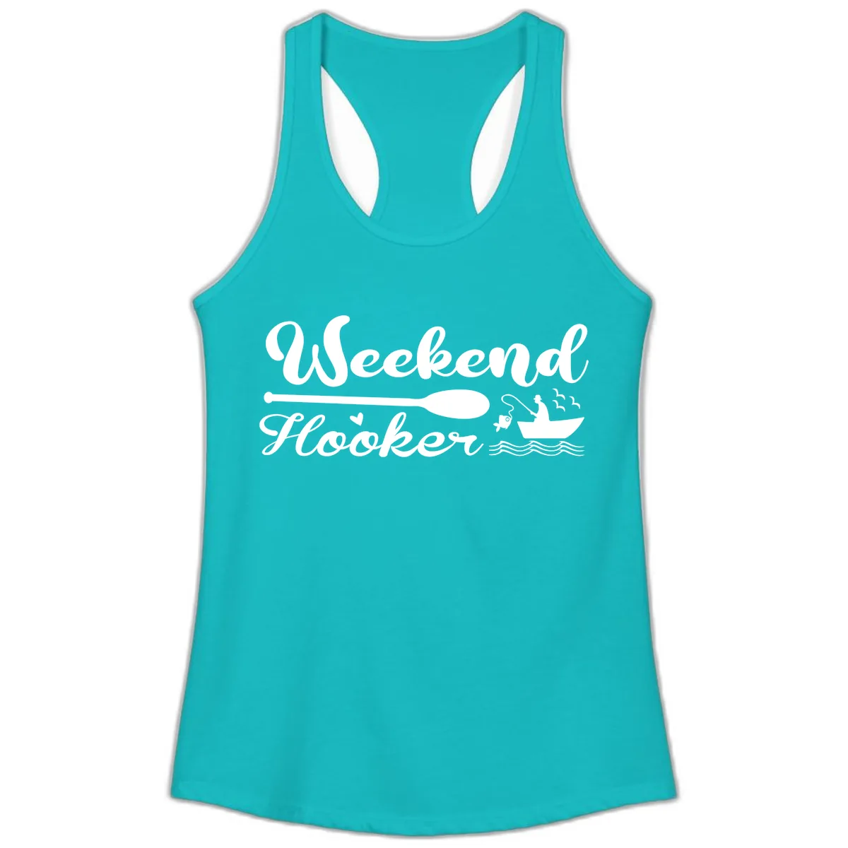 Weekend Hooker Fishing Design Ladies Tank in Tahiti Blue