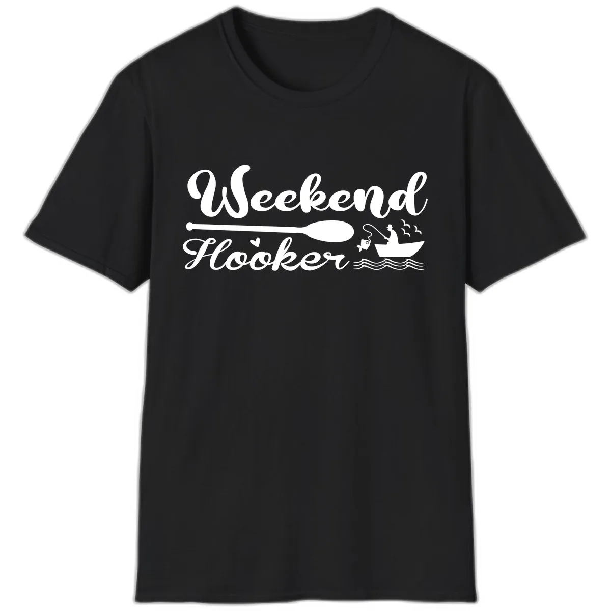 Weekend Hooker Fishing Design T-Shirt in Black