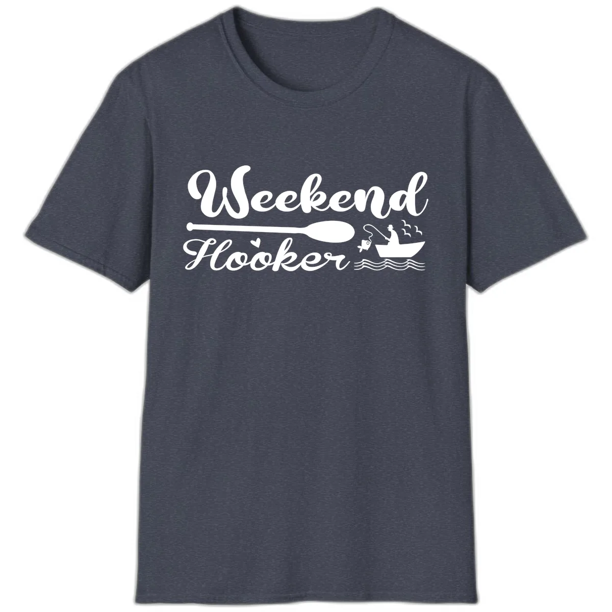 Weekend Hooker Fishing Design T-Shirt in Heather Navy