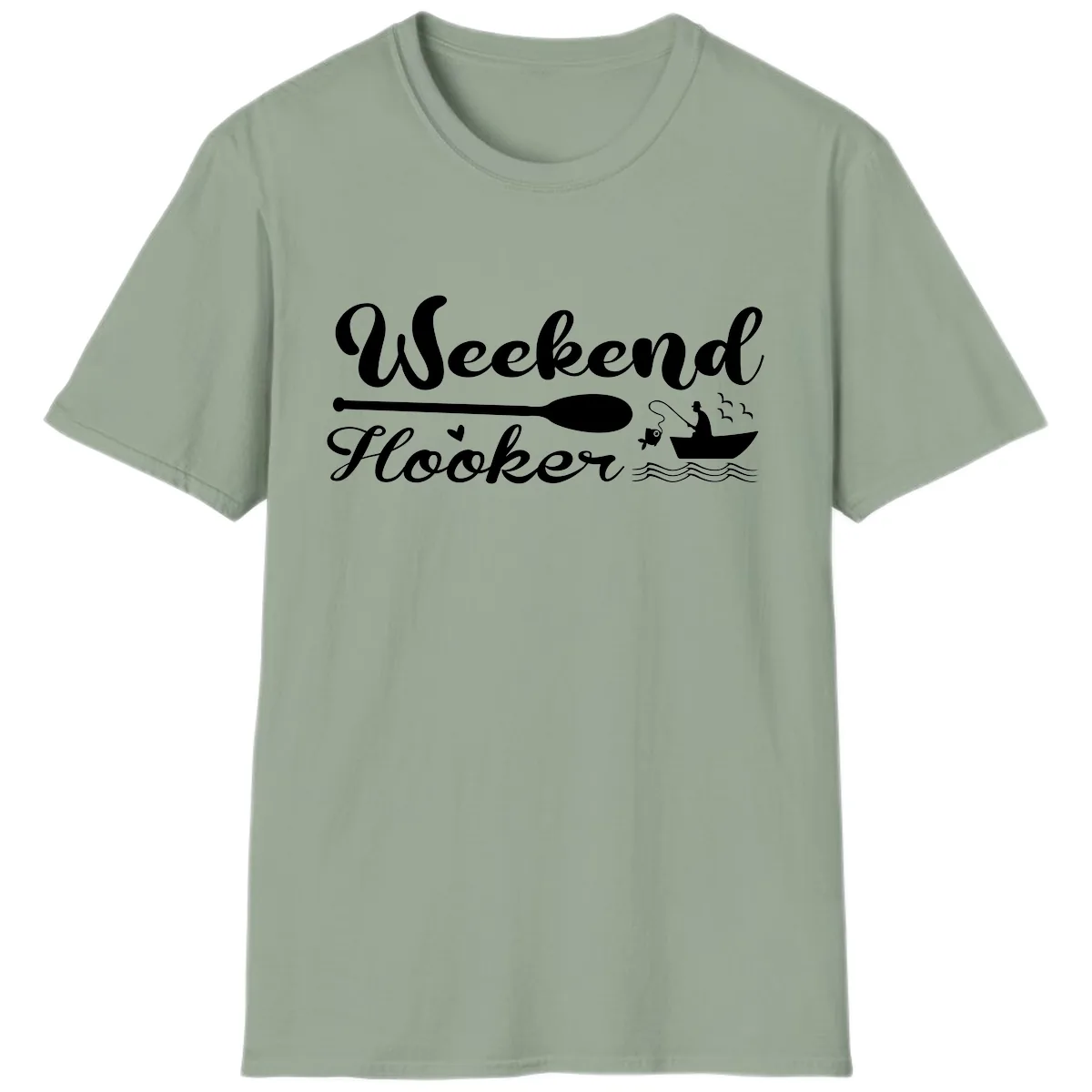 Weekend Hooker Fishing Design T-Shirt in Sage