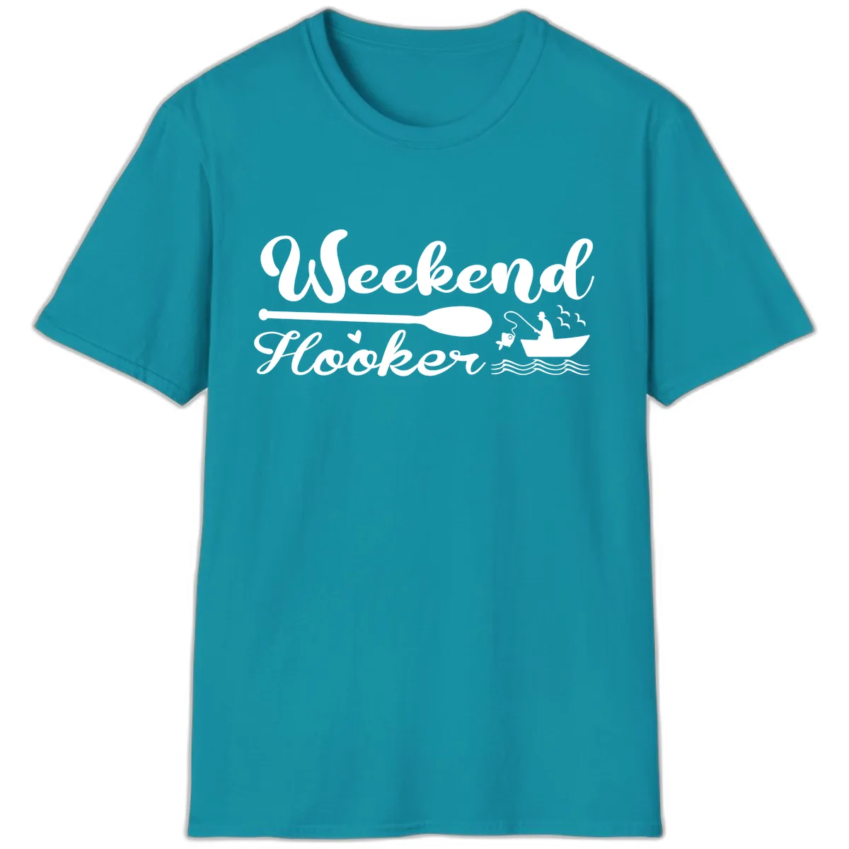 Weekend Hooker Fishing Design T-Shirt in Tropical Blue