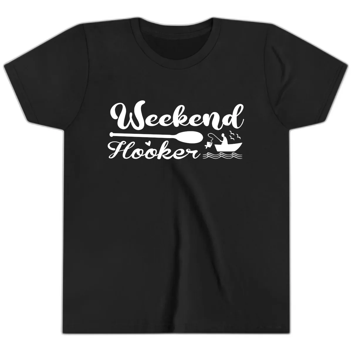 Weekend Hooker Fishing Design Youth T-Shirt in Black