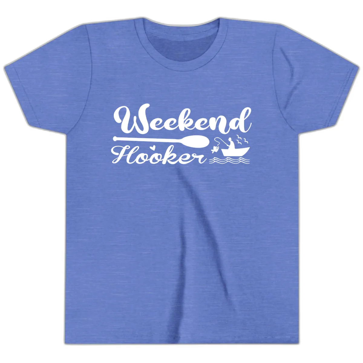 Weekend Hooker Fishing Design Youth T-Shirt in Heather Columbia Blue