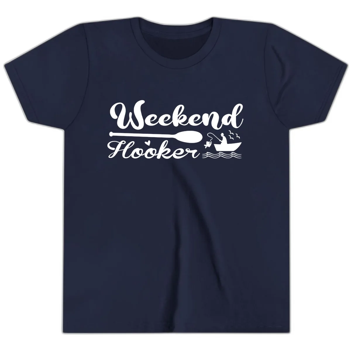 Weekend Hooker Fishing Design Youth T-Shirt in Navy
