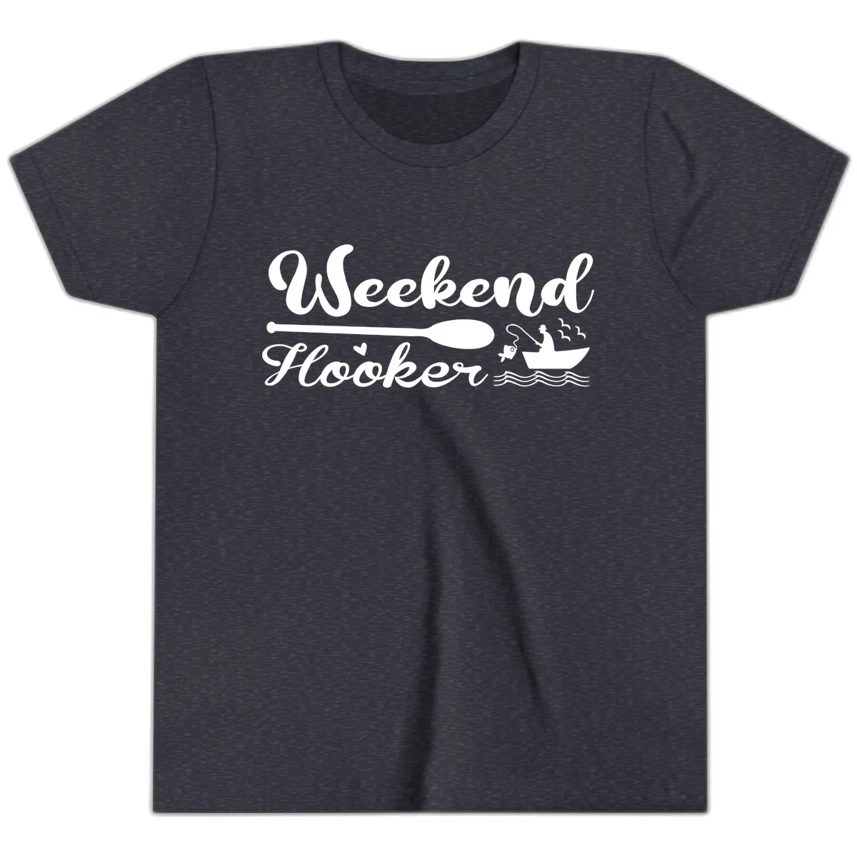 Weekend Hooker Fishing Design Youth T-Shirt in Heather Navy