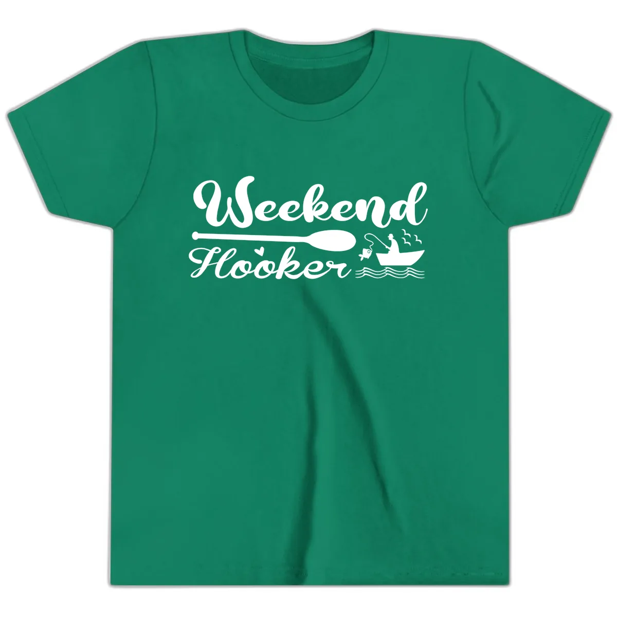 Weekend Hooker Fishing Design Youth T-Shirt in Kelly