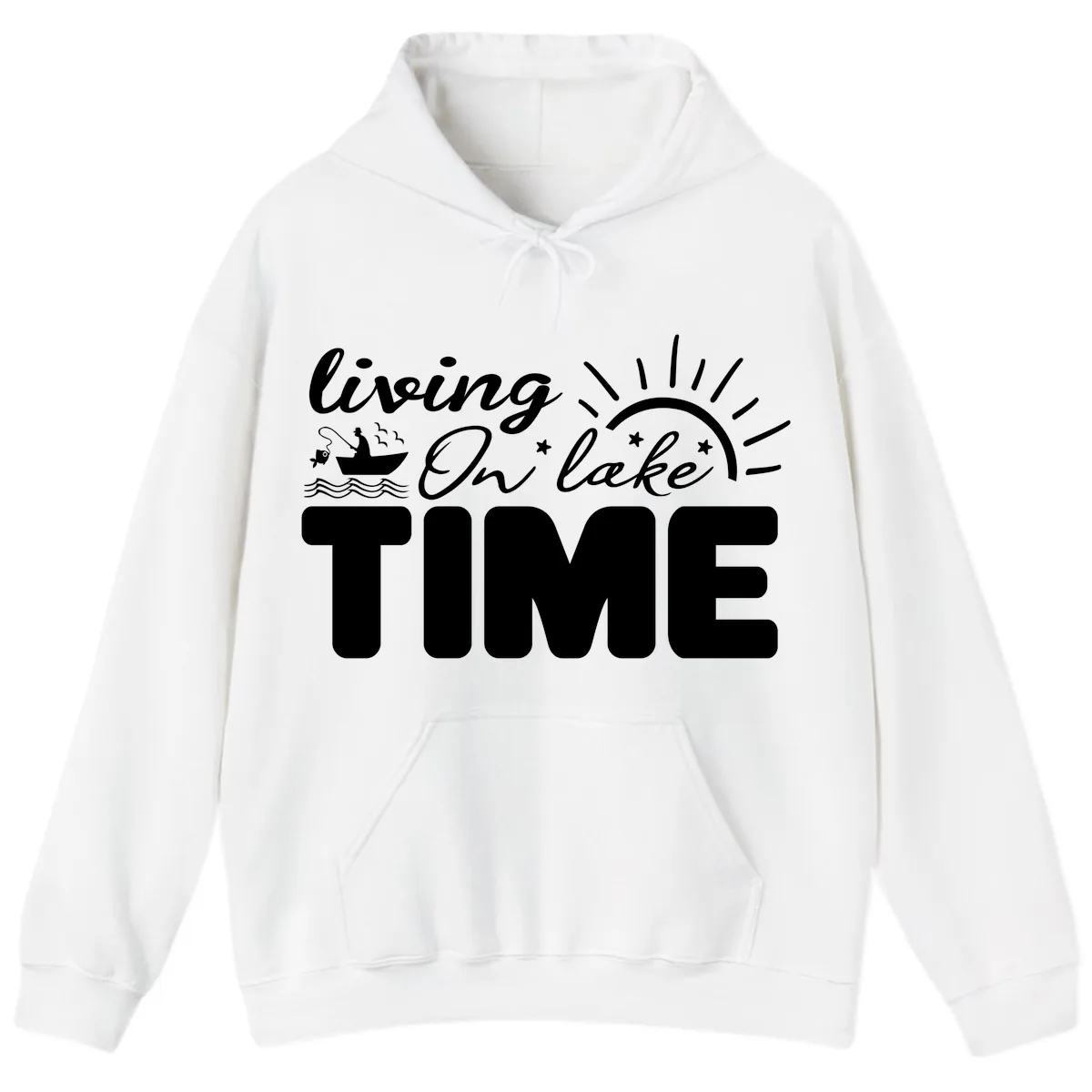 Living On Lake Time Design Hoodie in White