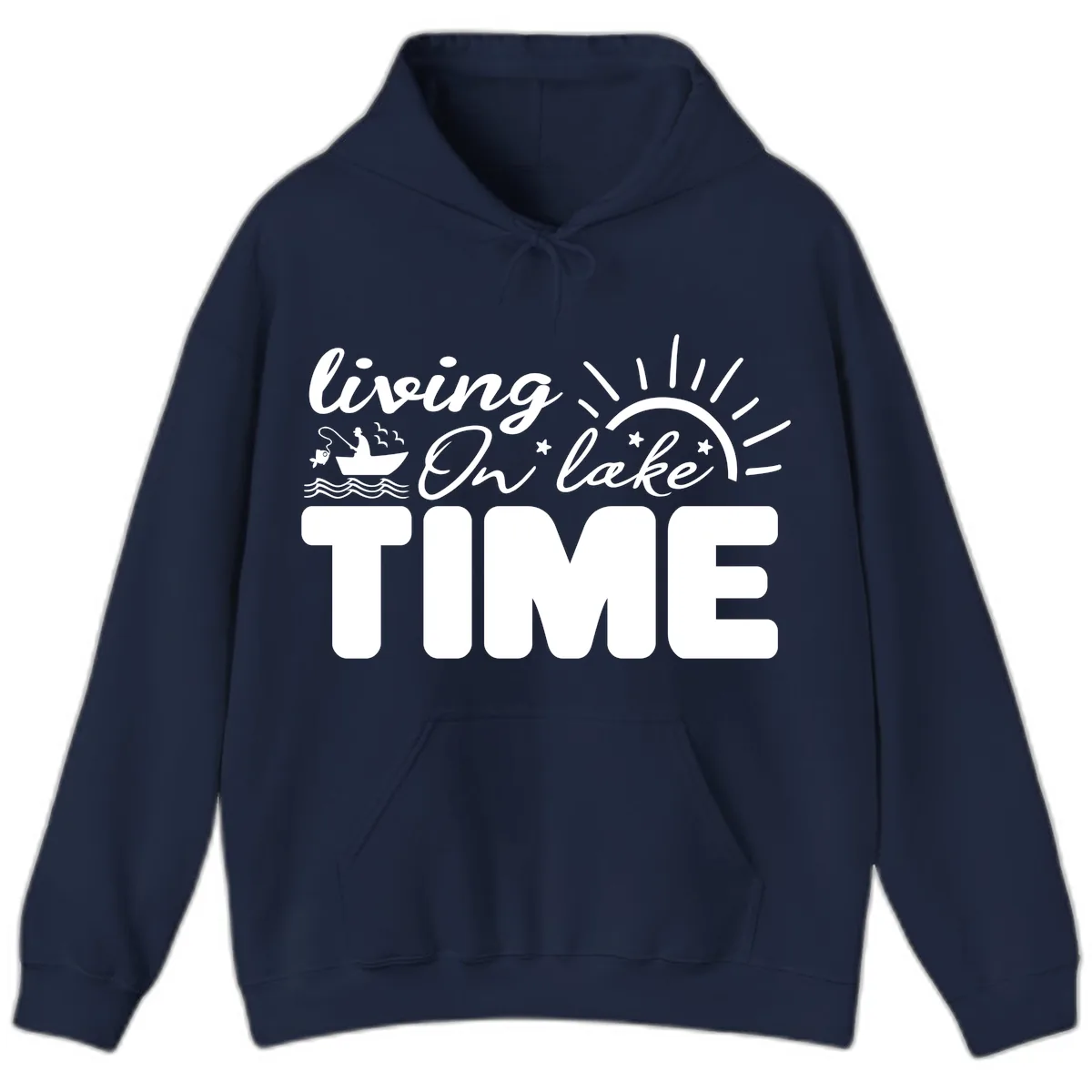 Living On Lake Time Design Hoodie in Navy