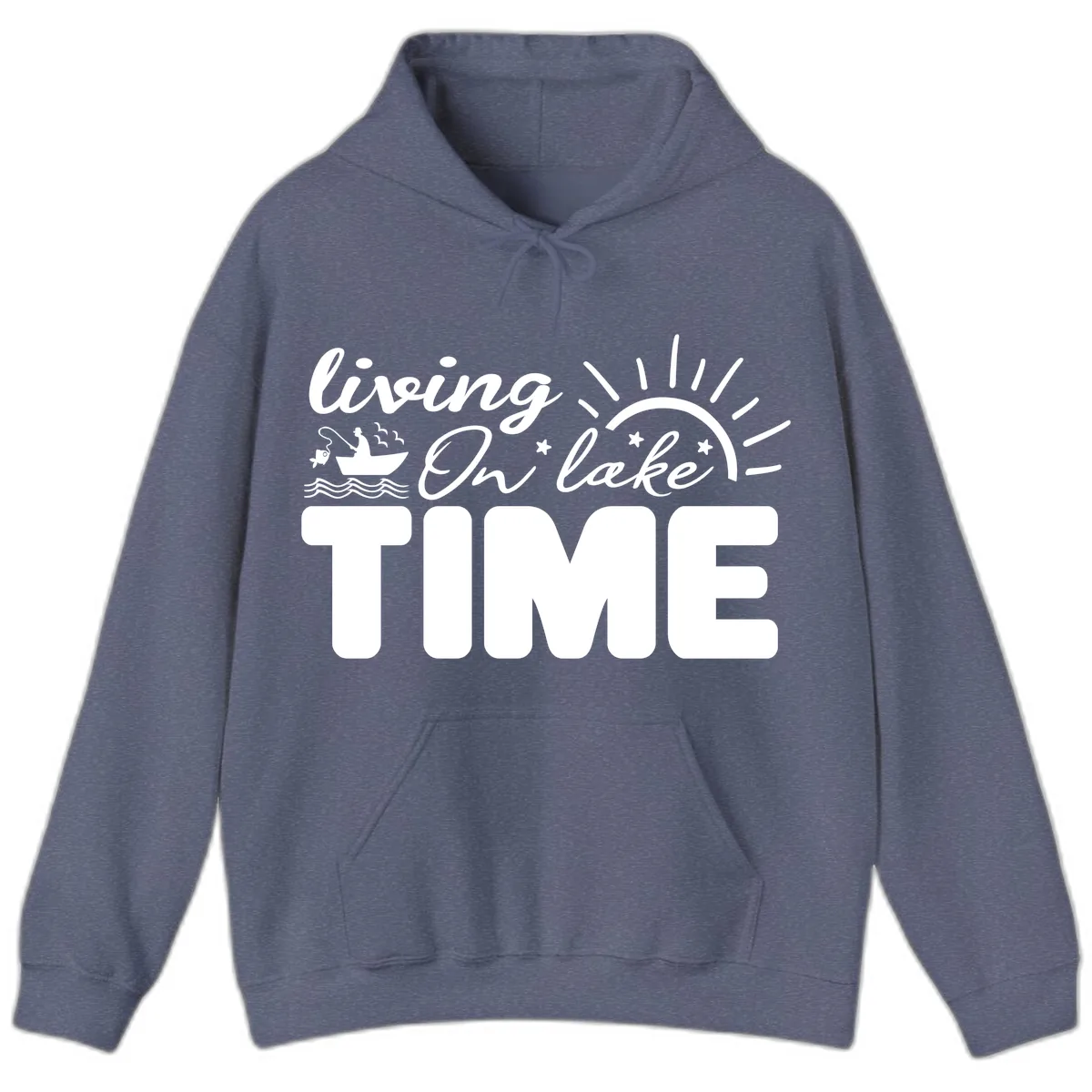 Living On Lake Time Design Hoodie in Heather Navy