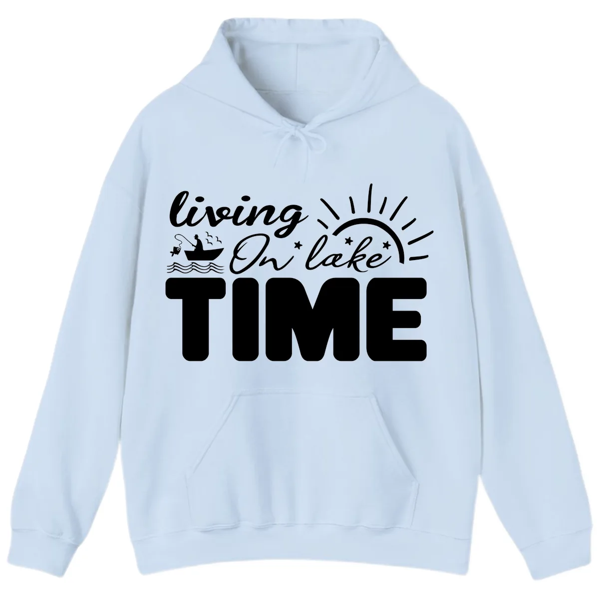 Living On Lake Time Design Hoodie in Light Blue