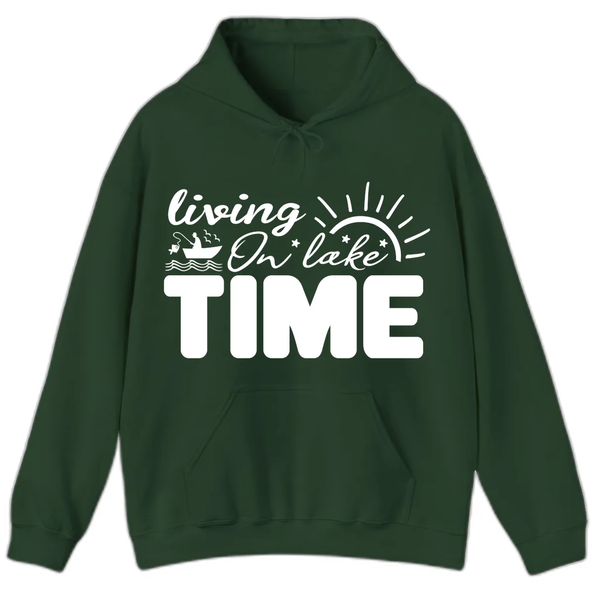 Living On Lake Time Design Hoodie in Forest Green