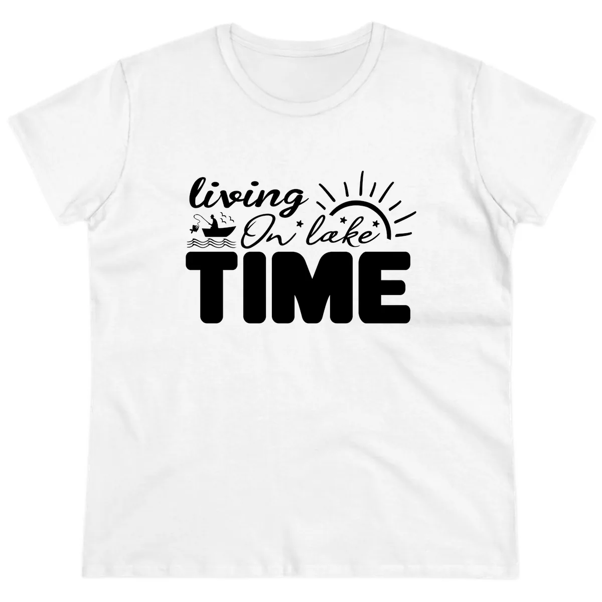 Living On Lake Time Design Ladies Tee in White