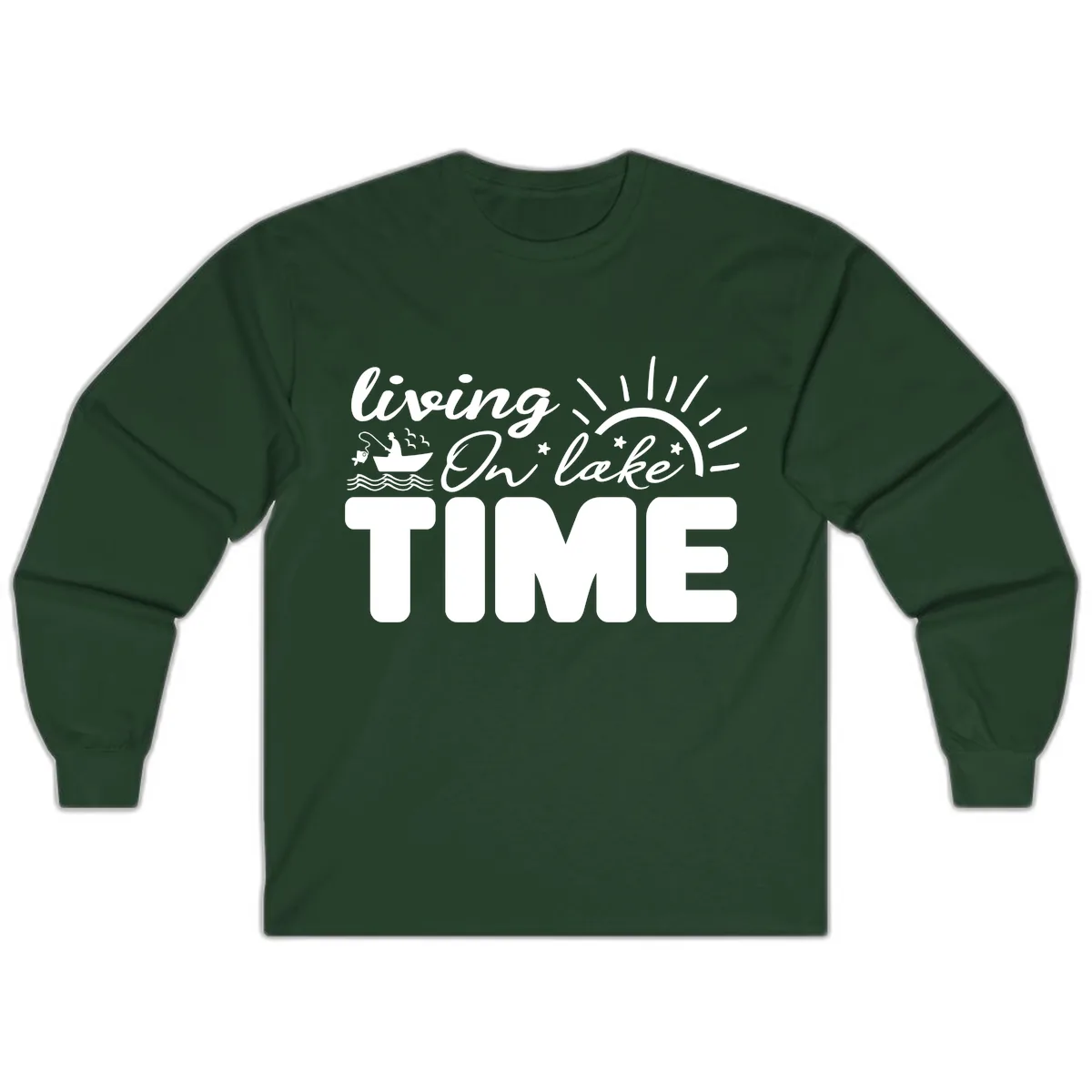 Living On Lake Time Design Long Sleeve in Forest Green