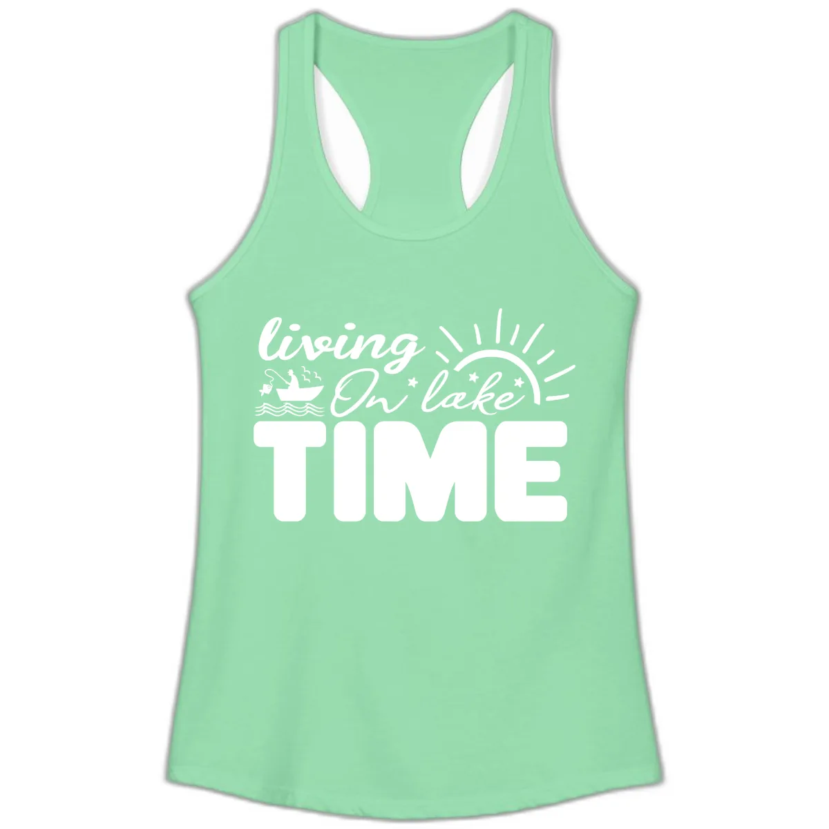 Living On Lake Time Design Ladies Tank in Solid Mint