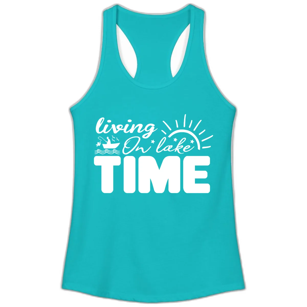 Living On Lake Time Design Ladies Tank in Tahiti Blue