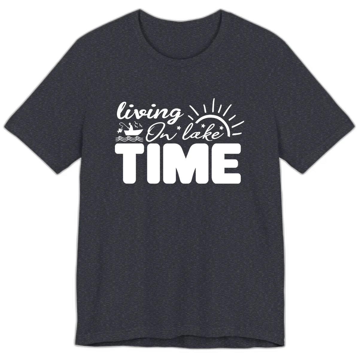 Living On Lake Time Design Premium T-Shirt in Heather Navy