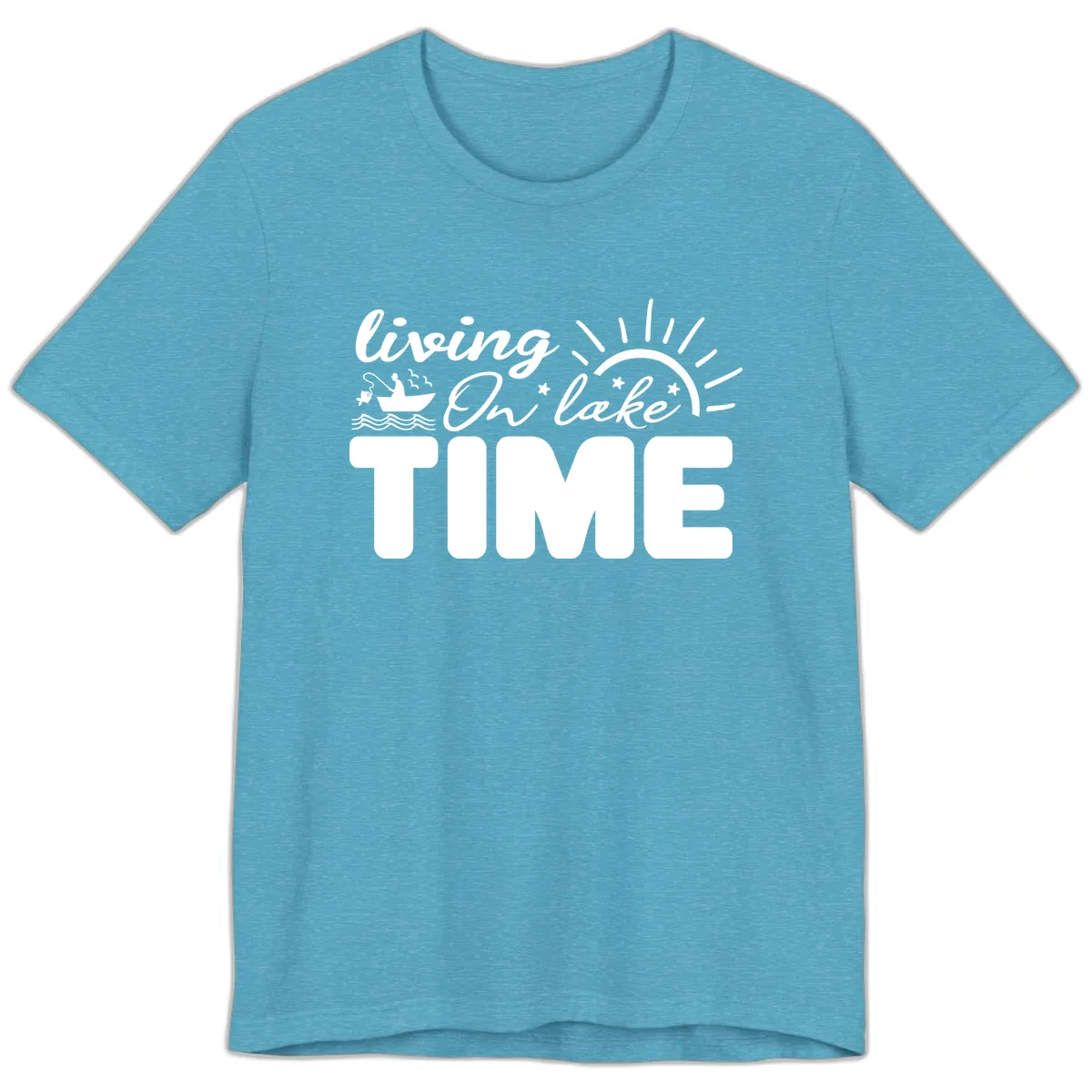 Living On Lake Time Design Premium T-Shirt in Heather Aqua