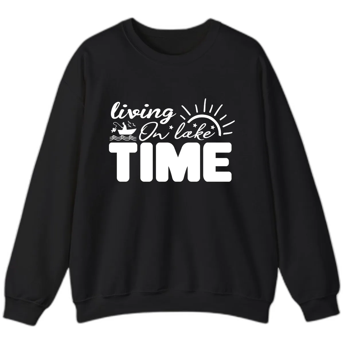 Living On Lake Time Design Sweatshirt in Black