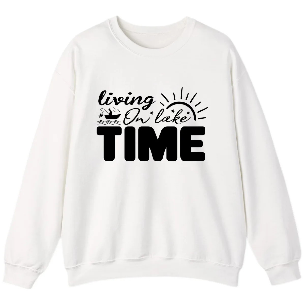 Living On Lake Time Design Sweatshirt in White