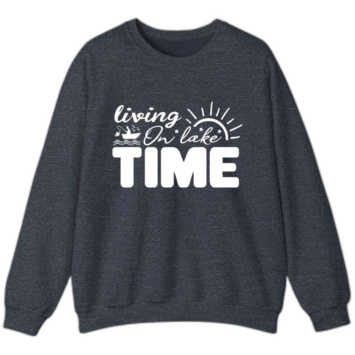 Living On Lake Time Design Sweatshirt in Heather Sport Dark Navy