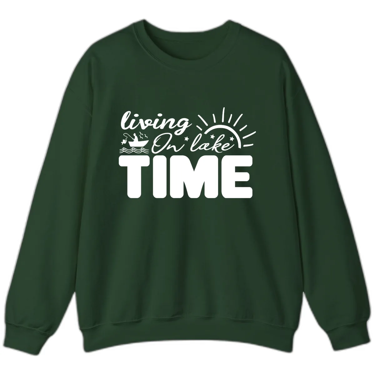Living On Lake Time Design Sweatshirt in Forest Green